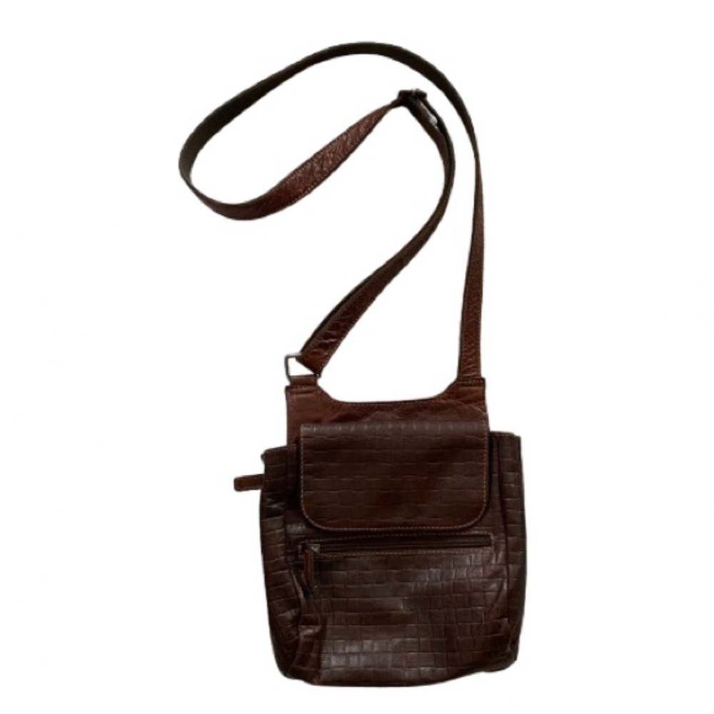 Jack Georges Women's Hand Stained Buffalo Leather Crossbody Woven Embossed RFID